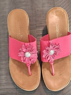 Toscanella Pink Coral Floral Thong Slide Sandals Size 8